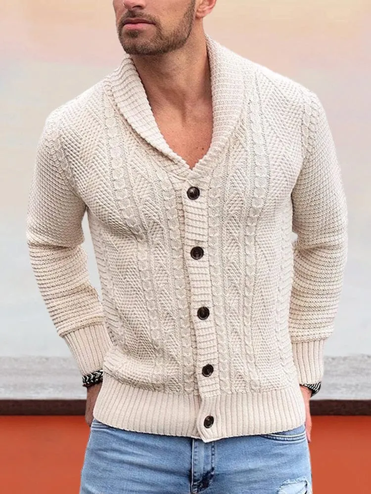 Solid Lapel Neck Button Cardigan