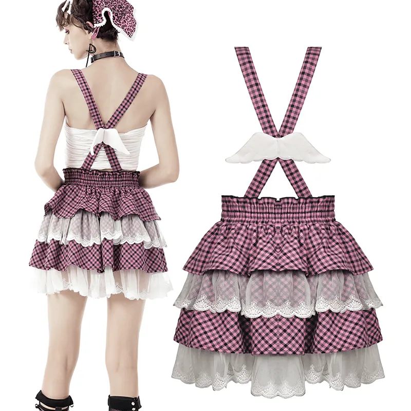 Stylish Pink Kawaii Pleated Skirt with Lace Trim