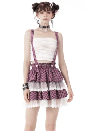 Stylish Pink Kawaii Pleated Skirt with Lace Trim