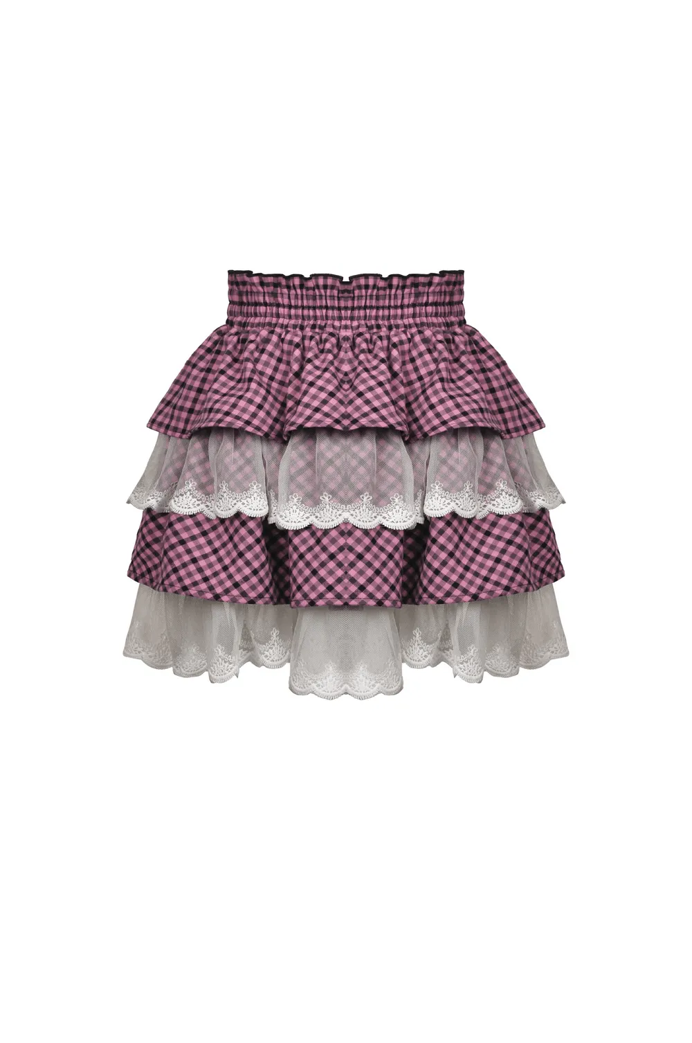 Stylish Pink Kawaii Pleated Skirt with Lace Trim