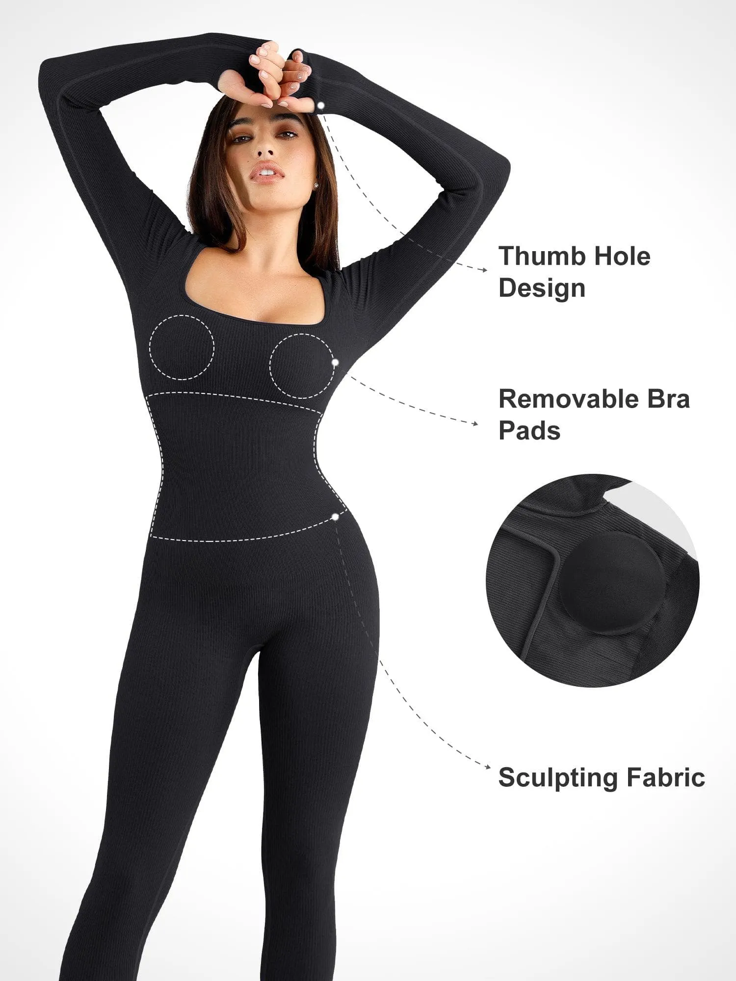 The Shapewear Jumpsuit Seamless Thumb Hole Square Neck Long Sleeve For Insiders