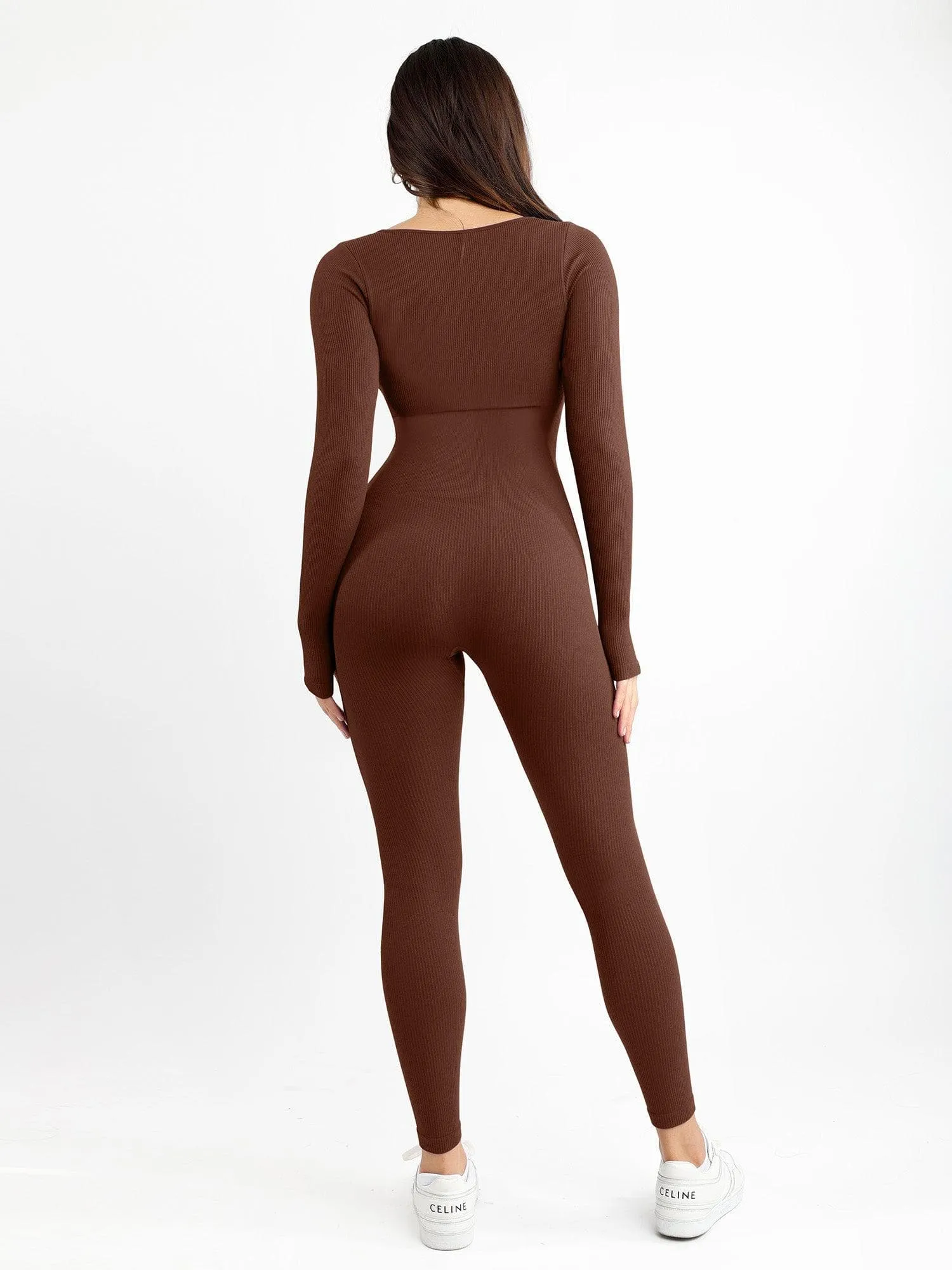 The Shapewear Jumpsuit Seamless Thumb Hole Square Neck Long Sleeve For Insiders