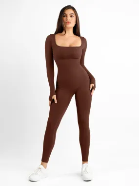 The Shapewear Jumpsuit Seamless Thumb Hole Square Neck Long Sleeve For Insiders