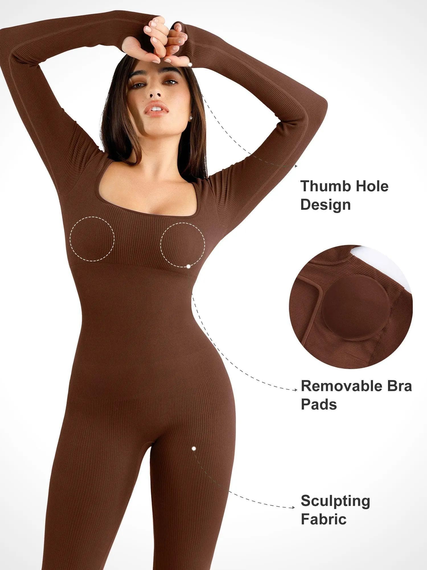 The Shapewear Jumpsuit Seamless Thumb Hole Square Neck Long Sleeve For Insiders