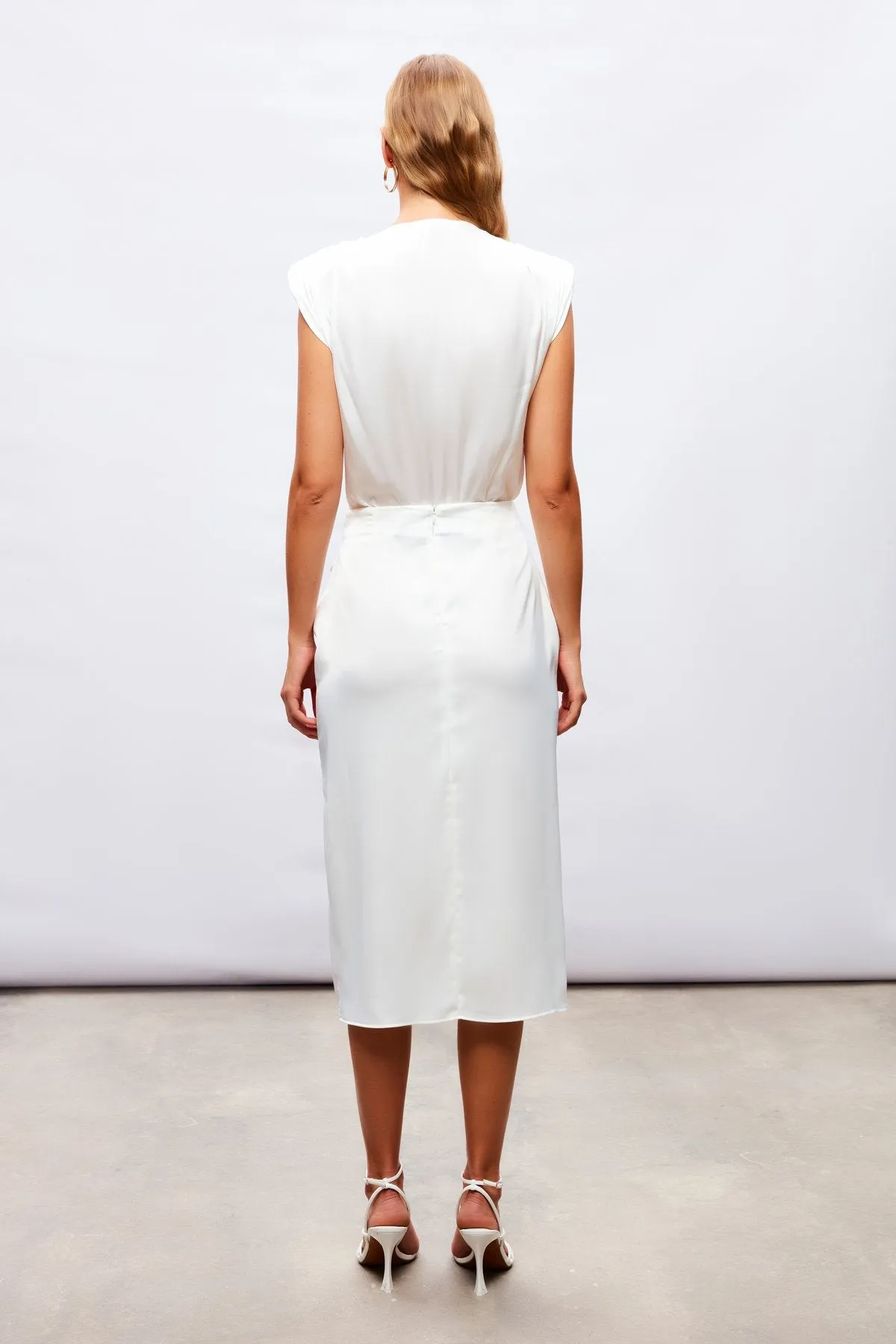 Tied Satin Skirt - White
