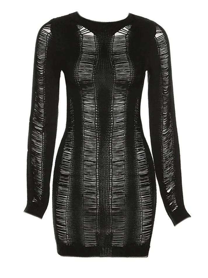 Uniwim Backless Distressed Long Sleeve Party Mini Dress