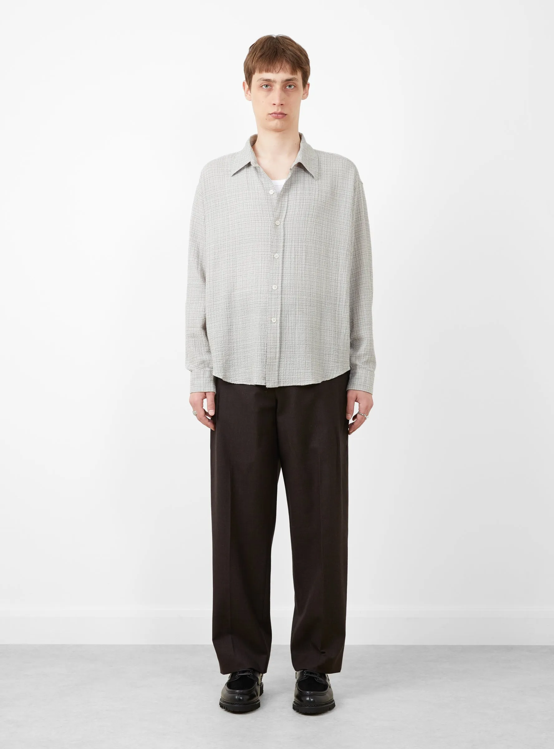 Vacation Shirt Grey Check Seersucker