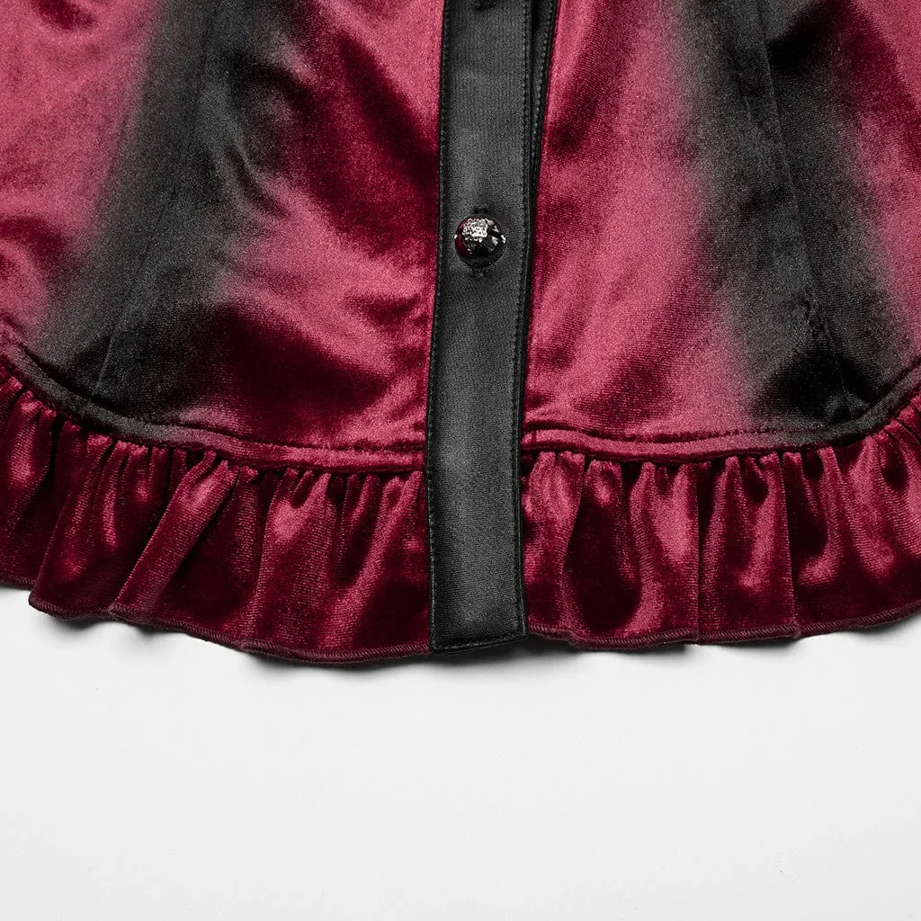 Women's Gothic Puff Sleeved Gradient Velvet Shirt Red