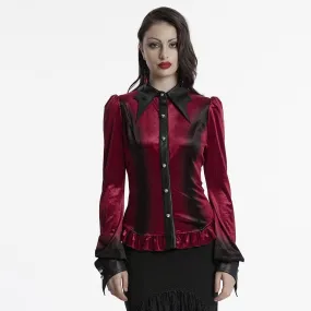 Women's Gothic Puff Sleeved Gradient Velvet Shirt Red