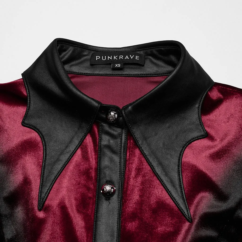 Women's Gothic Puff Sleeved Gradient Velvet Shirt Red