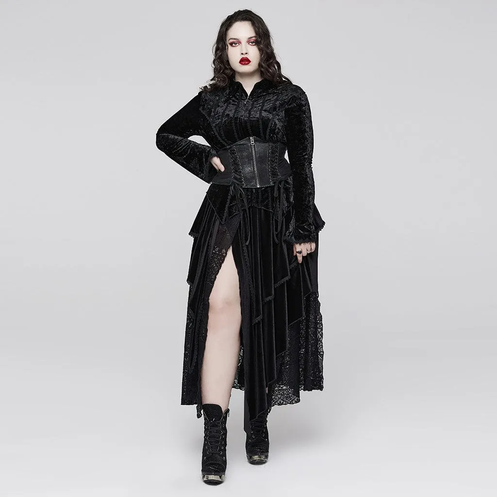 Women's Plus Size Gothic Layered Lace Splice Velvet Skirt