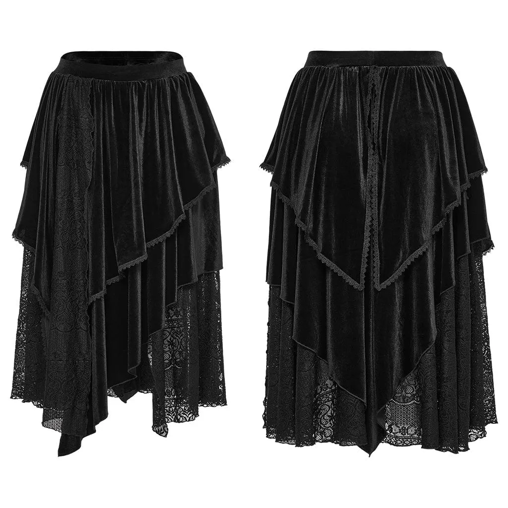 Women's Plus Size Gothic Layered Lace Splice Velvet Skirt