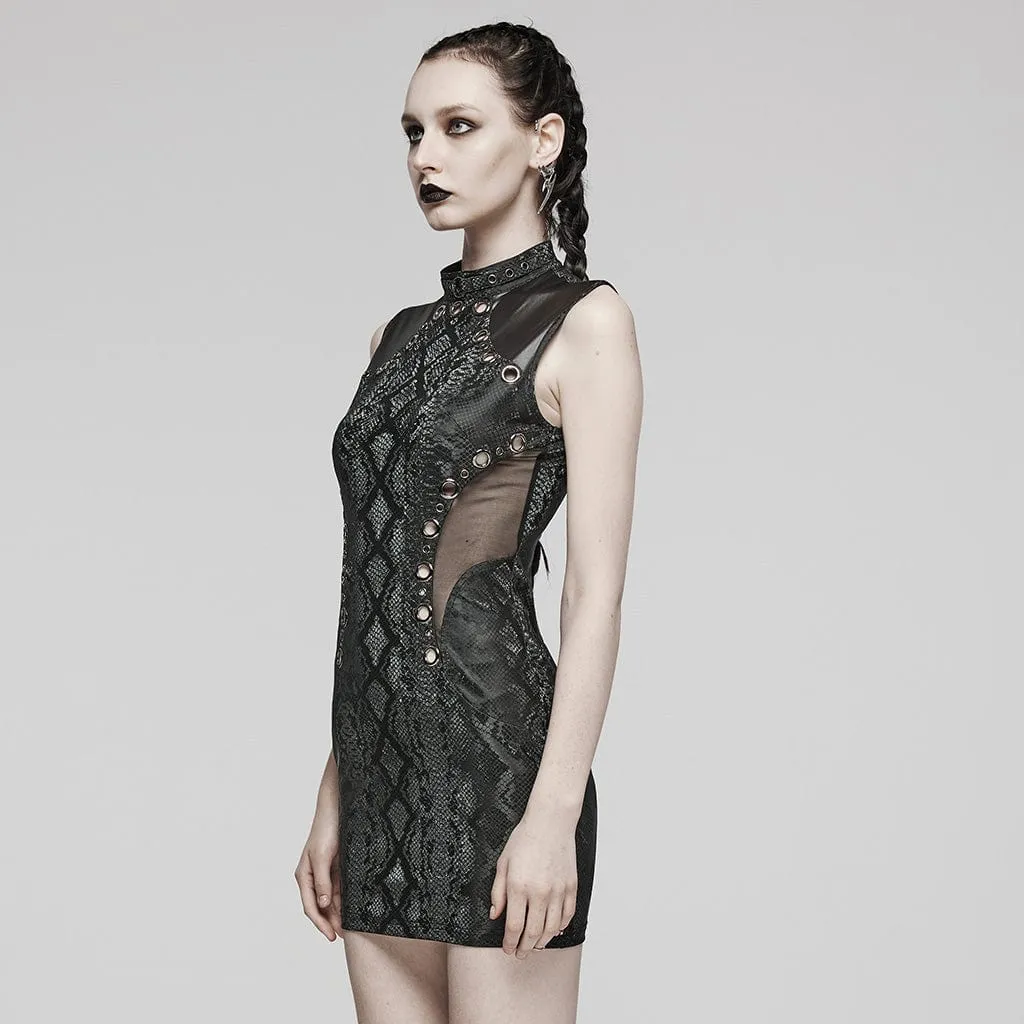 Women's Punk Mesh Ring Cutout Sleeveless Short Dress