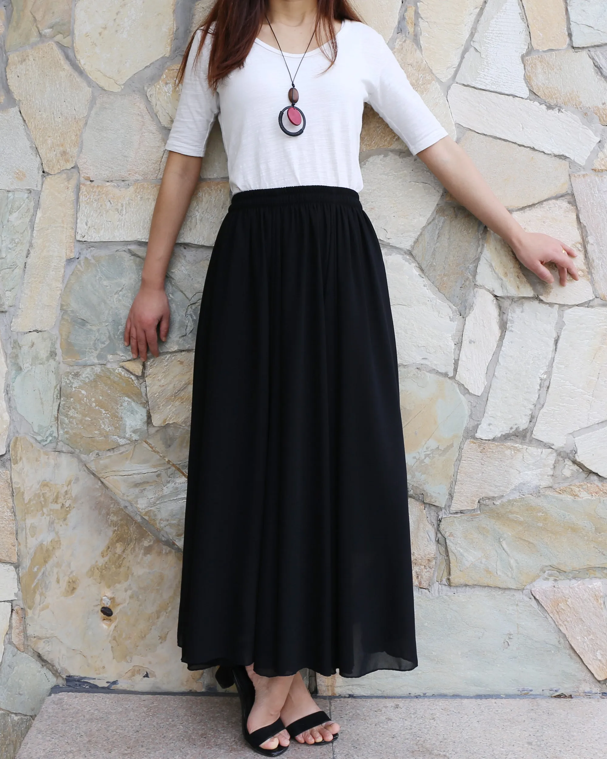 Women's summer skirt, chiffon skirt, maxi skirt, elastic waist skirt, long skirt, A-line skirt, customized skirt(Q2021)