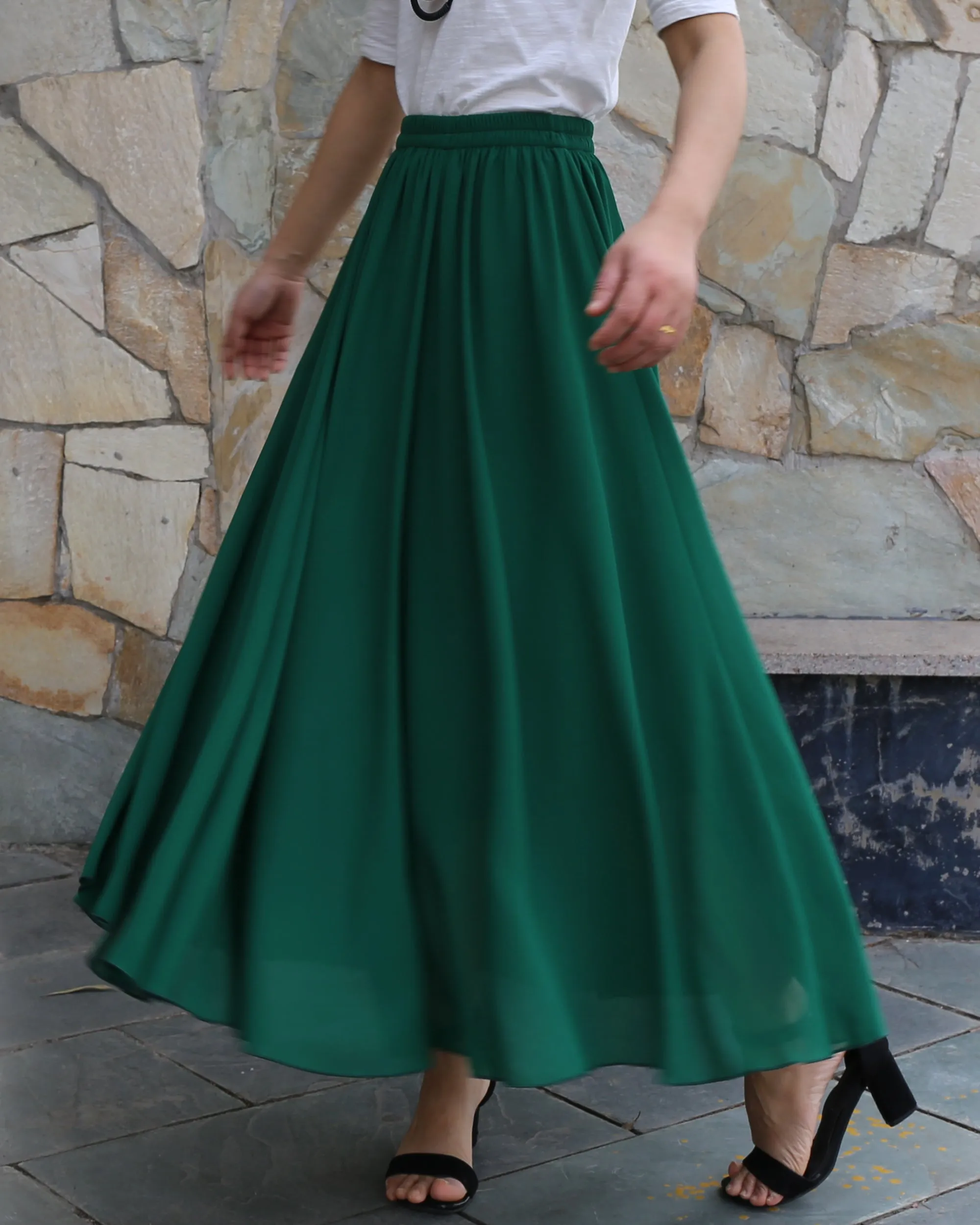 Women's summer skirt, chiffon skirt, maxi skirt, elastic waist skirt, long skirt, A-line skirt, customized skirt(Q2021)
