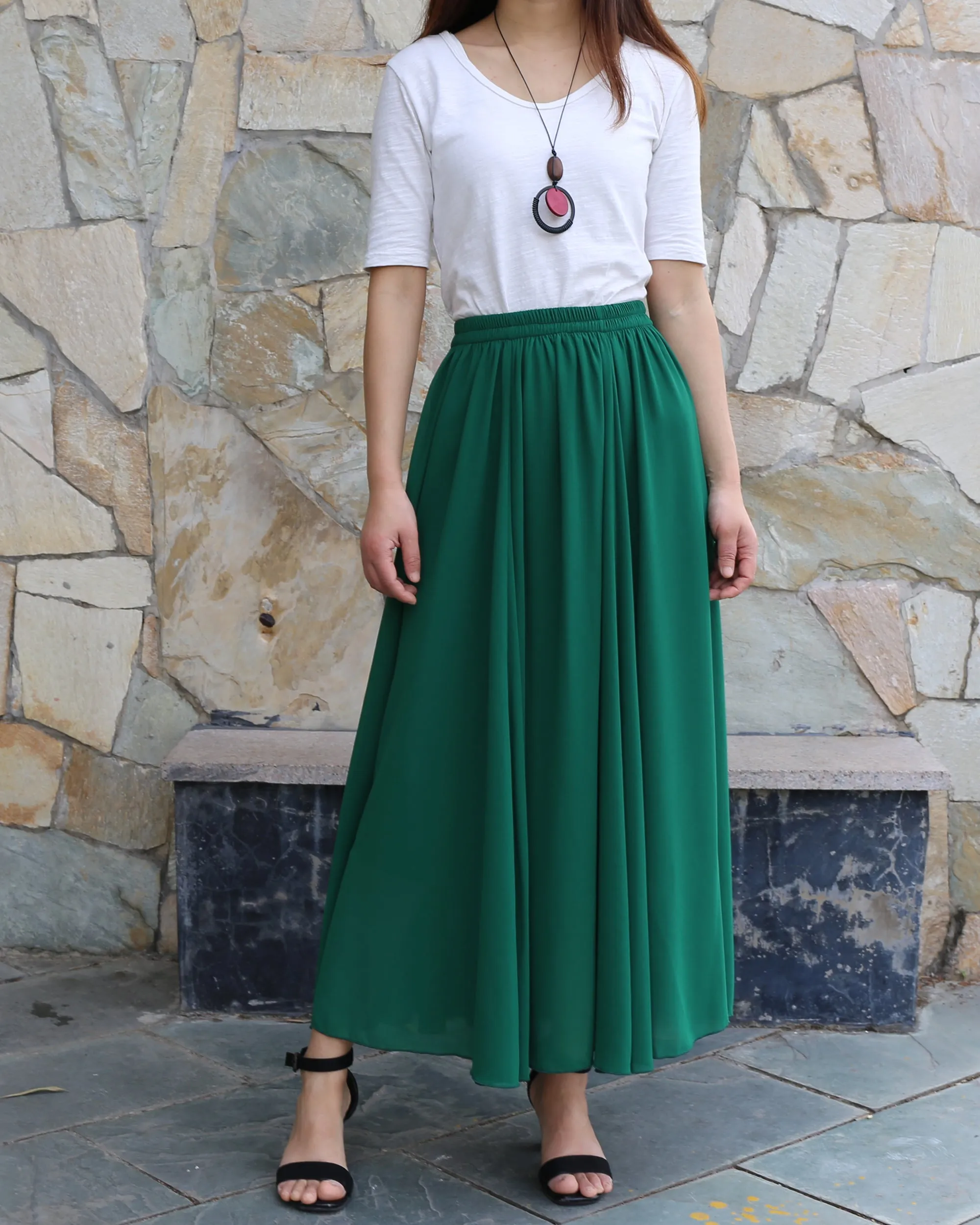 Women's summer skirt, chiffon skirt, maxi skirt, elastic waist skirt, long skirt, A-line skirt, customized skirt(Q2021)