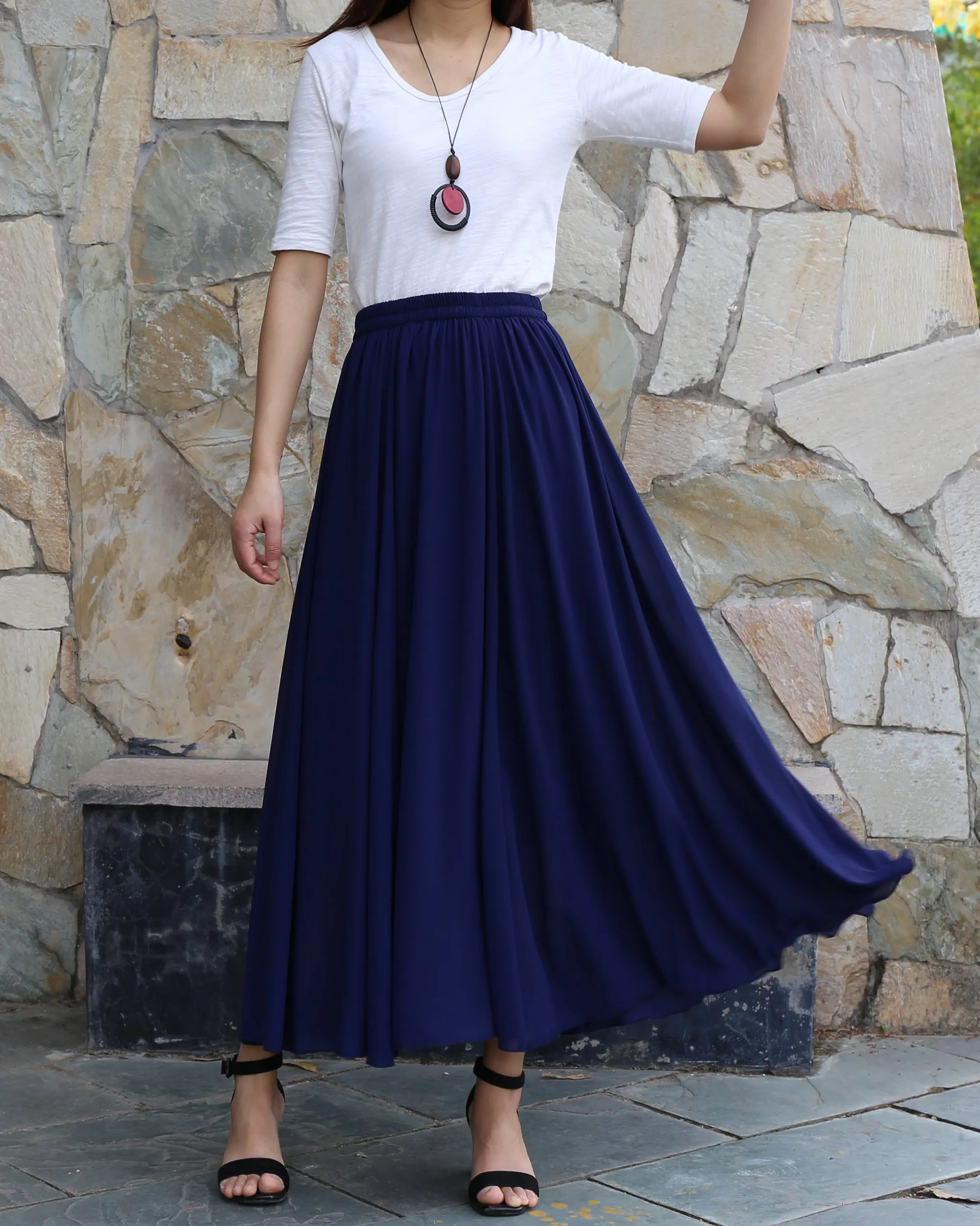 Women's summer skirt, chiffon skirt, maxi skirt, elastic waist skirt, long skirt, A-line skirt, customized skirt(Q2021)