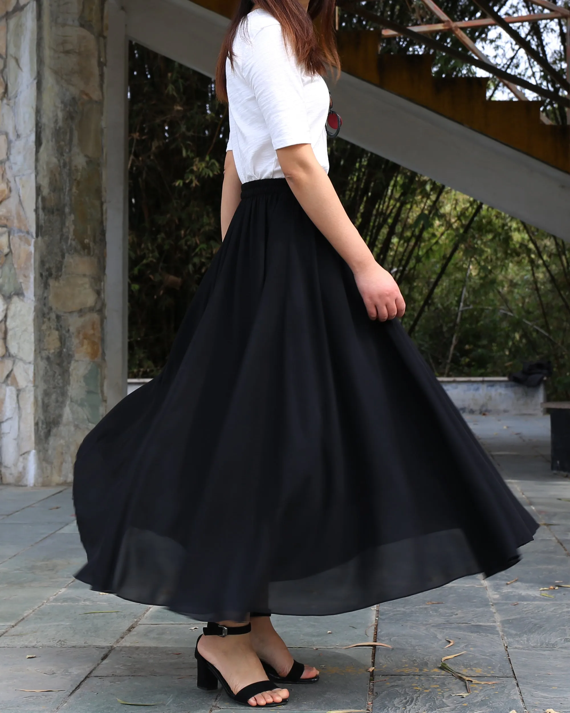 Women's summer skirt, chiffon skirt, maxi skirt, elastic waist skirt, long skirt, A-line skirt, customized skirt(Q2021)