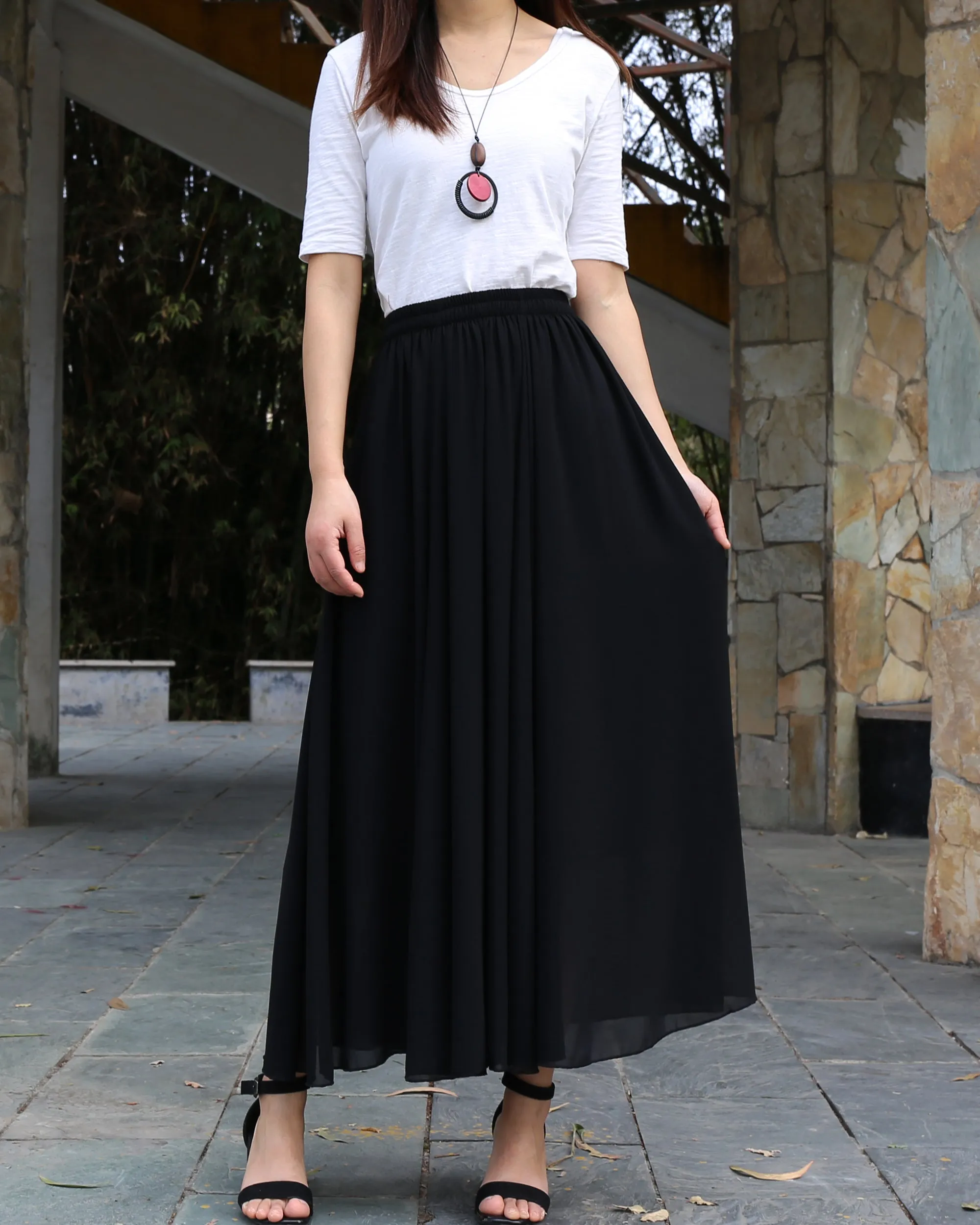 Women's summer skirt, chiffon skirt, maxi skirt, elastic waist skirt, long skirt, A-line skirt, customized skirt(Q2021)