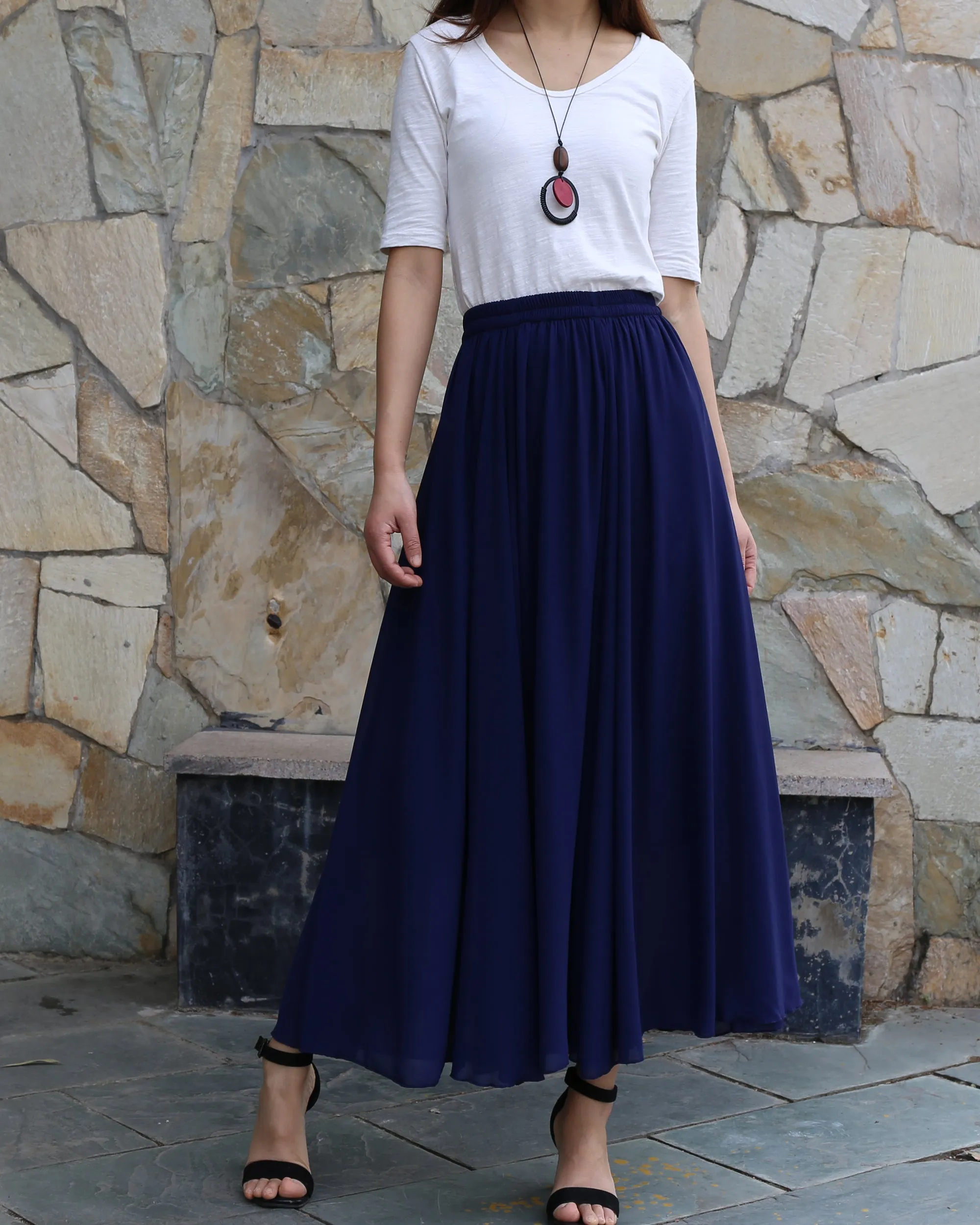 Women's summer skirt, chiffon skirt, maxi skirt, elastic waist skirt, long skirt, A-line skirt, customized skirt(Q2021)