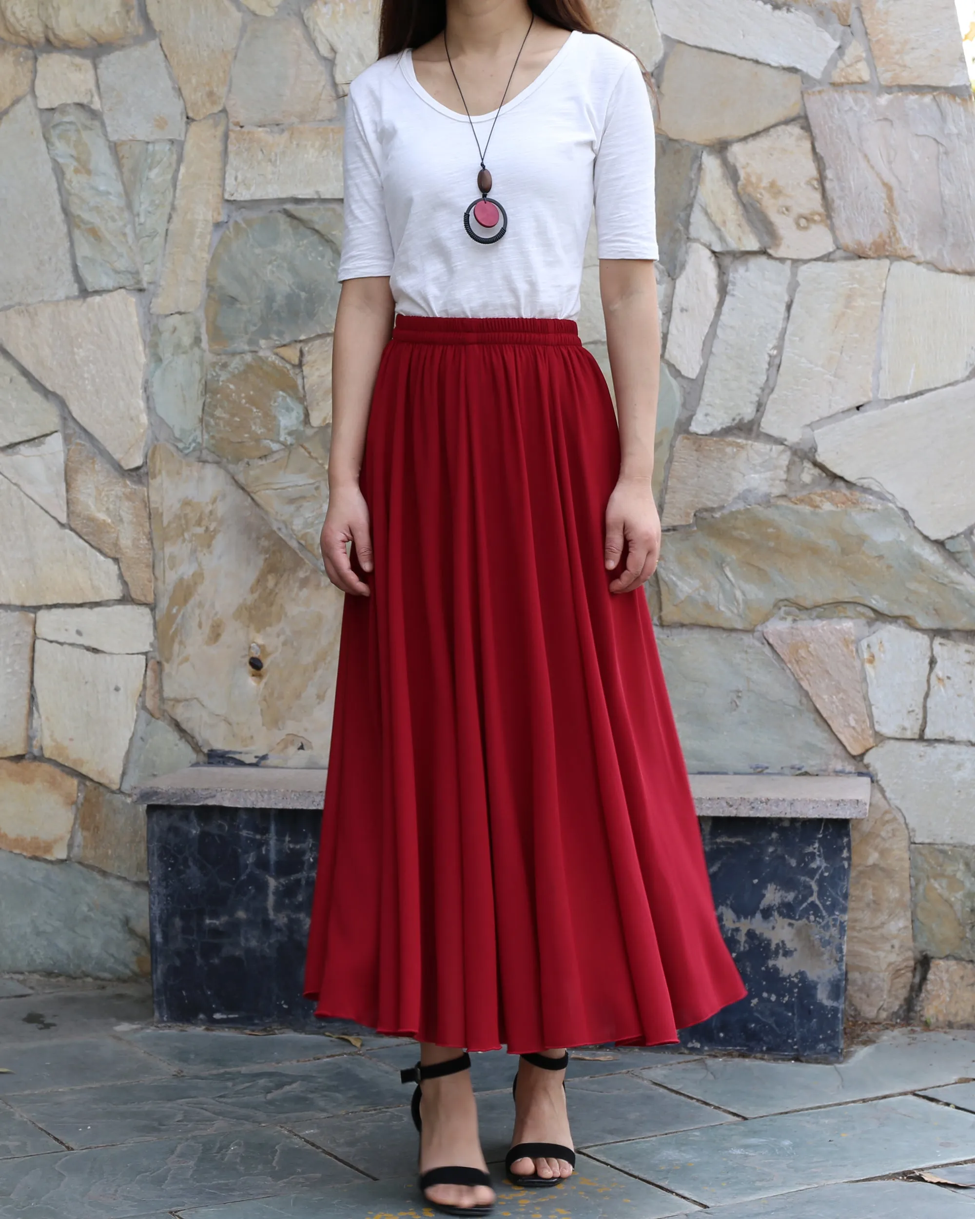 Women's summer skirt, chiffon skirt, maxi skirt, elastic waist skirt, long skirt, A-line skirt, customized skirt(Q2021)