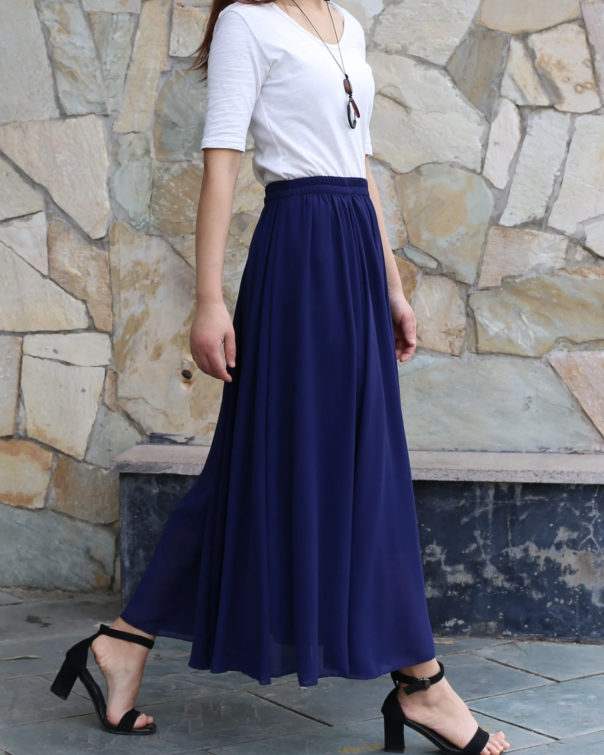Women's summer skirt, chiffon skirt, maxi skirt, elastic waist skirt, long skirt, A-line skirt, customized skirt(Q2021)