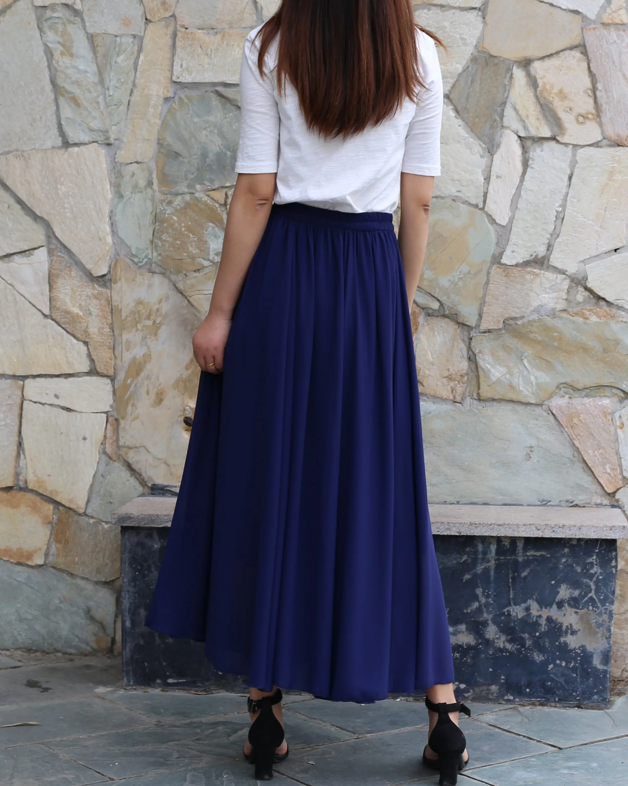 Women's summer skirt, chiffon skirt, maxi skirt, elastic waist skirt, long skirt, A-line skirt, customized skirt(Q2021)