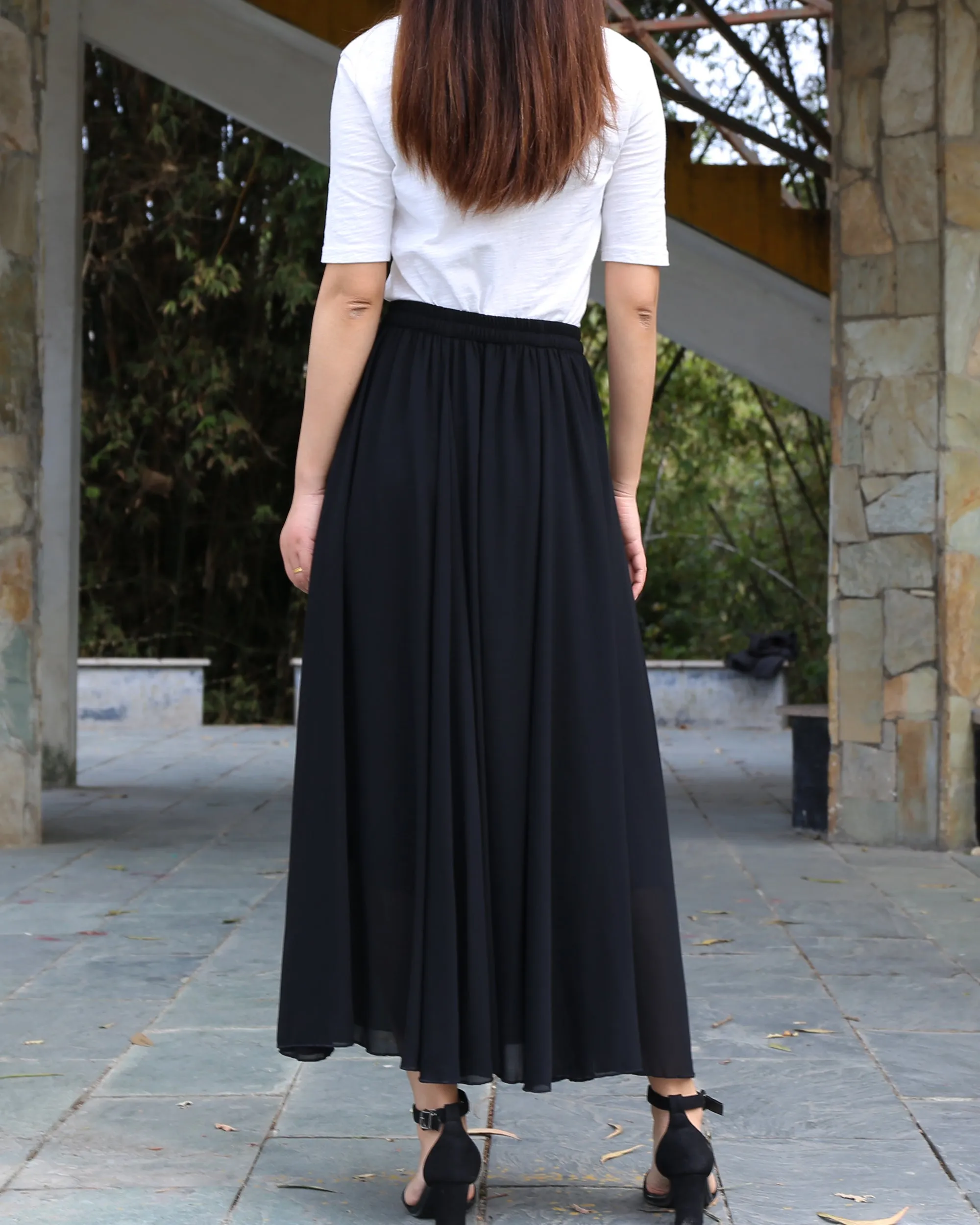 Women's summer skirt, chiffon skirt, maxi skirt, elastic waist skirt, long skirt, A-line skirt, customized skirt(Q2021)
